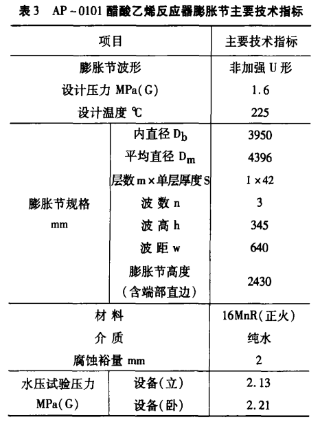 酷酸乙烯反應(yīng)器膨脹節(jié)主要技術(shù)指標